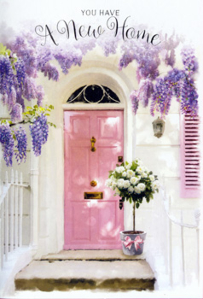 This image shows a tranquil Stratford entrance, where a pastel pink front door is nestled under cascading wisteria in dreamy, lavender tones. The blooms hang densely from above in loose, tumbling trails, their clustered petals creating a sense of movement and romance, reminiscent of spring evenings strolling through the streets towards the River Lea. The wall surrounding the doorway is whitewashed and softly weathered, with a slightly uneven texture that captures the shifting light, while a matching pale pink shutter sits to one side, reinforcing the gentle, coordinated palette. On the stone doorstep, a grey metal bucket that could have come straight from a florist's bench holds a lavish mass of white and cream roses. Each bloom is plush and fully open, forming soft, rounded faces that press gently against one another, with delicate green foliage threaded throughout for contrast and freshness. A slim pink satin ribbon is tied tidily around the base of the bucket, its ends resting lightly against the step, lending the arrangement a quiet sense of occasion without overshadowing the natural beauty of the flowers. Dappled sunlight filters through the wisteria above, casting a pattern of light and shadow across the door, as if the day outside were bright and calm over the neighbourhoods of Maryland and Forest Gate. The atmosphere is one of poised anticipation and understated joy, ideal for escorting someone into their first home or new flat near Stratford station. Everything-door, blooms, light, and trailing vines-comes together to suggest that this space is ready to hold new memories, with flowers marking the beginning of the story.